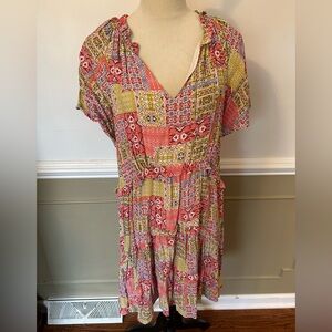 Anthropologie Red and Yellow Patchwork Midi Dress